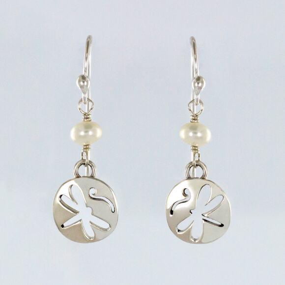 Far Fetched Dragonfly Cutout Earrings Swarovski Pearl 925 Sterling Silver - Picture 1 of 1
